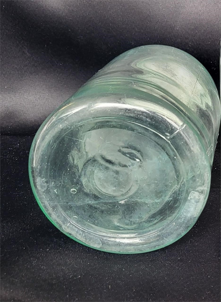 Aqua Green Blown Glass Mason Jar Zinc Resale $20