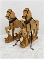 Vintage Folk Art Wood Carving of a 2 Horse Team