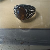 Silver toned Ring with Tiger Eye Center stone