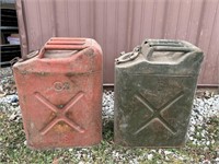 Green and red Metal Gas Cans