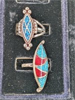 (2) STERLING & CHIP INLAY RINGS