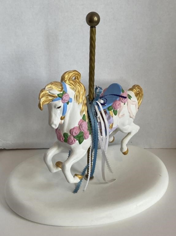 Metal and Ceramic Carousel Horse Figurine,