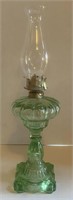 Green Glass Oil Lamp, 17”