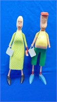 (2) Folk Art Carved Walmart Shoppers Made In