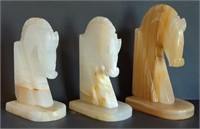 Carved Alabaster Horse Head Bookends (8"T-9"T)