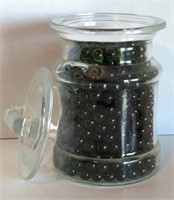 Vtg Hand Made Glass Jar W/ Green Marbles 9"T