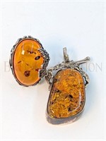 (X2 PC) STERLING / AMBER PENDANT & RING