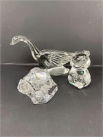 Lot of 3 Vtg Crystal Paperweight Animals
