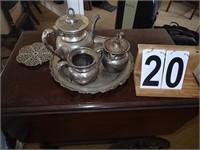 Silver Plate Tray ~ Tea Pot ~ Sugar and Creamer