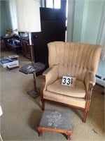 Wing Back Chair ~ Needle Point Foot Stool ~ Readin