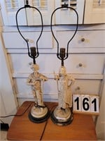Pair of Old Quartite Lamps 31.5 (1 Has Damage)