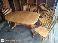 Hardwood butcher block themed table & 6 chairs set