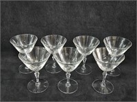 (7) Floral Etched Crystal Martini Glasses