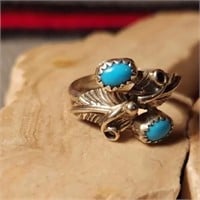 NATIVE AMERICAN SIGNED STERLING TURQUOISE RING