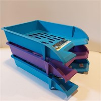 Three Stackable Letter Trays - 2 Blue, 1 Purple