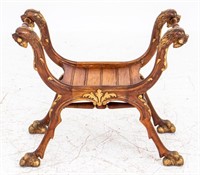 Renaissance Revival Style Carved & Gilt Wood Bench