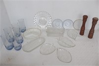 Blue Glasses, Clear Trays, Plates,