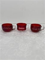 Lot of 3 Vtg Crimson Glass Souvenir Punch Cups