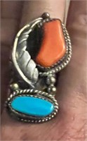 Vintage Signed Native American Turquoise Coral
