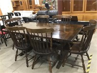 Large Wood Dining Table 6 Chairs 2 Leaves