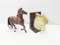 Plastic Toy Horse W/Ceramic Book End