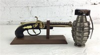 Vintage Hand Grenade & Gun Lighter
