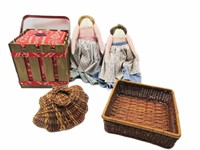 Vintage Dolls, Basket & Storage Box
