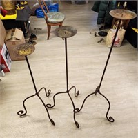 3 Iron Candle Holders - Tall Heavy
