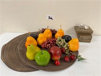 6 Placemats, Fruit & 12 "S" Marked Napkin Rings