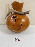 Gourd Pot by Helena with NA Images & Horn 12"