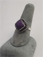 Size 8 Charoite 925 Sterling Silver Ring