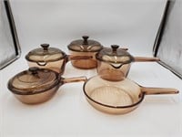 9 Pc Vtg Pyrex Vision Corning Ware Pots & Pan
