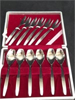 Stainless 6 Fork & 6 Spoon About 5"Each Tea Or