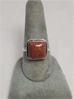 Ladies Sterling Silver Goldstone Ring Size 9