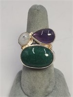Ladies Sterling Silver Ring Size 7- Multiple Gems