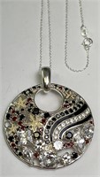 18"Italian Sterling Chain/Lg Ruby/Sapphire Pendant