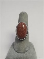 Ladies Sterling Silver Goldstone Ring Size 7
