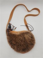 VTG LEATHER/ FUR WATER POUCH NICE!