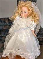 White and Lace Blonde Haire Porcelain Doll