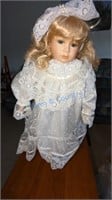 White and Lace Blonde Haired Porcelain Doll