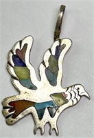 Vintage Gorgeous Turquoise Inlaid Bird Pendant 4 G