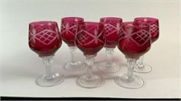 6 Cranberry Cut To Clear Wine Glasses