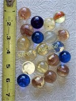 20 antique shooter marbles, cobalt, cat eyes, hand