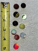 lot of 10 marbles hand mades, ribbon, swirl bumble