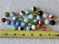 lot of 30 antique marbles 5/8" + or- swirls,  oxbd