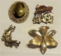 Vintage Brooches Orchid, Moon Cabochon+ 4pcs