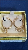 Pair of 14K Gold Hoop and Crystal Earrings.