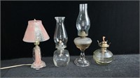 Art Deco Boudoir Lamp & 3 Oil Lamps