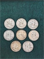 90% Silver Franklin Half Dollars (8)