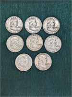 90% Silver Franklin Half Dollars (8)